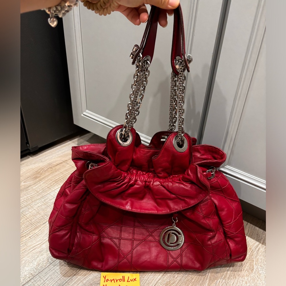 Authentic DIOR Red Quilted Cannage Leather Le Trente Tote Bag